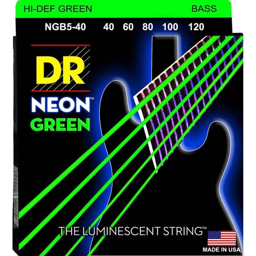 DR Hi-Def Neon Green K3 Coated NGB5-40 5 Telli Bas Gitar Teli DR Hi-Def Neon Green K3 Coated NGB5-40 5 Telli Bas Gitar Teli