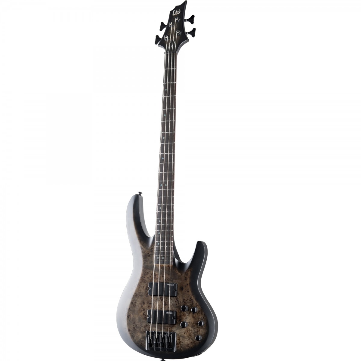 ESP LTD B-4 Ebony Burl Poplar Charcoal Burst Satin 4 Telli Bas Gitar ESP LTD B-4 Ebony Burl Poplar Charcoal Burst Satin 4 Telli Bas Gitar