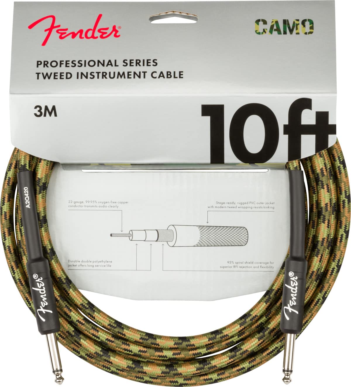 Fender Professional Düz/Düz Uçlu 3M Woodland Camo Enstrüman Kablosu Fender Professional Düz/Düz Uçlu 3M Woodland Camo Enstrüman Kablosu