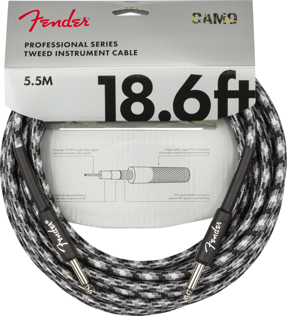 Fender Professional Düz/Düz Uçlu 5.5M Winter Camo Enstrüman Kablosu