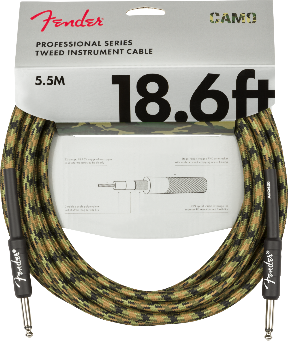 Fender Professional Düz/Düz Uçlu 5.5M Woodland Camo Enstrüman Kablosu Fender Professional Düz/Düz Uçlu 5.5M Woodland Camo Enstrüman Kablosu