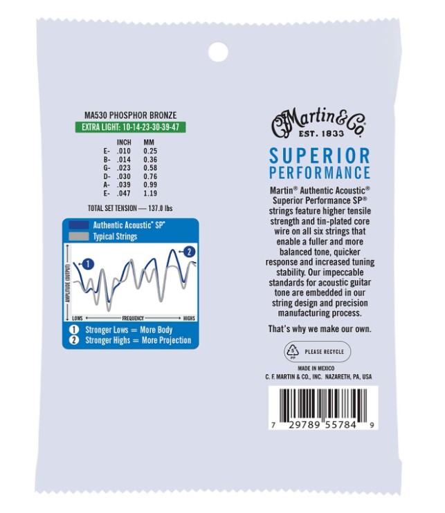 Martin MA530 Authentic Superior Performance 92/8 Phosphor Bronze Akustik Gitar Teli (10-47)