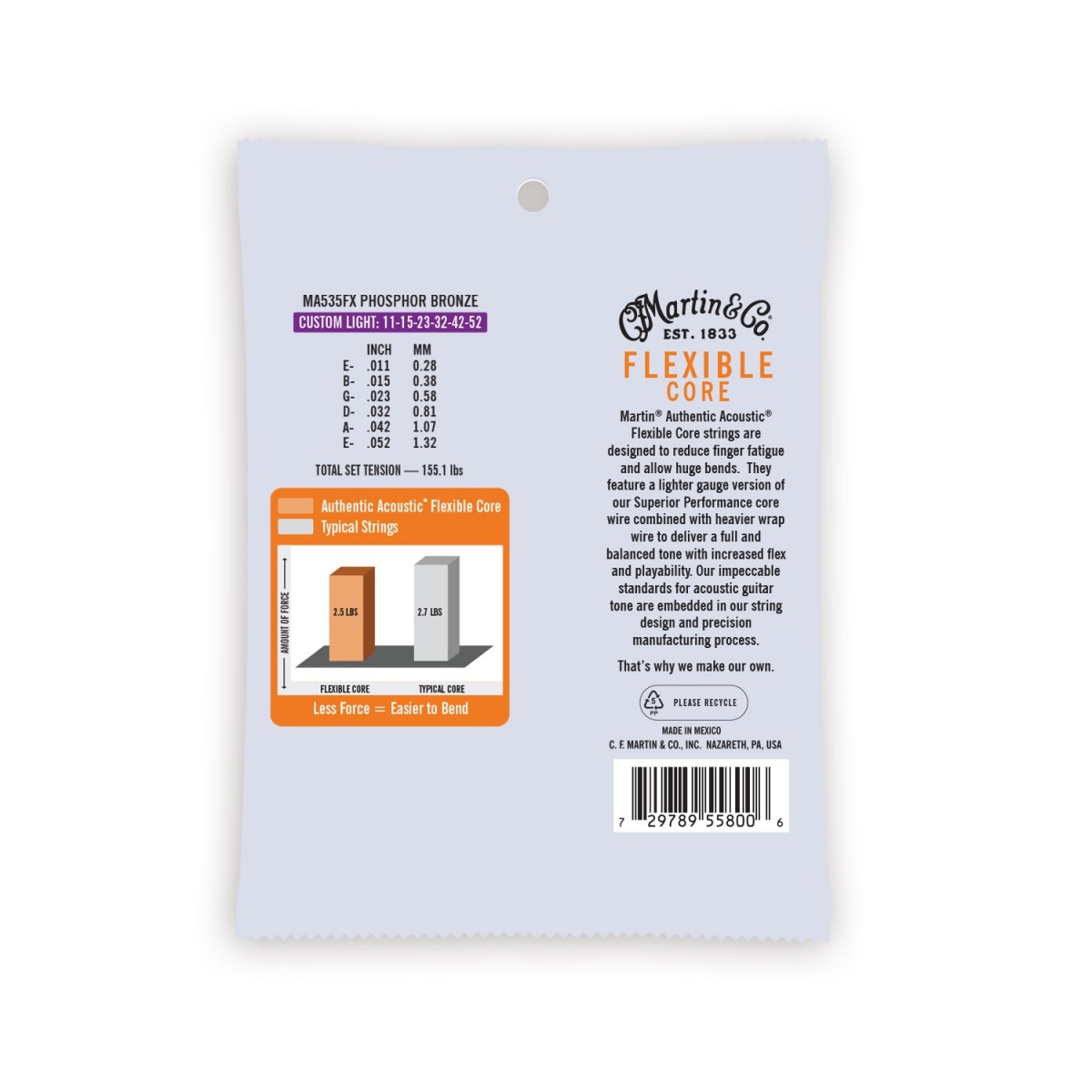 Martin MA535FX Authentic Flexible Core CustomLight 11-52 Akustik Gitar Teli Martin MA535FX Authentic Flexible Core CustomLight 11-52 Akustik Gitar Teli