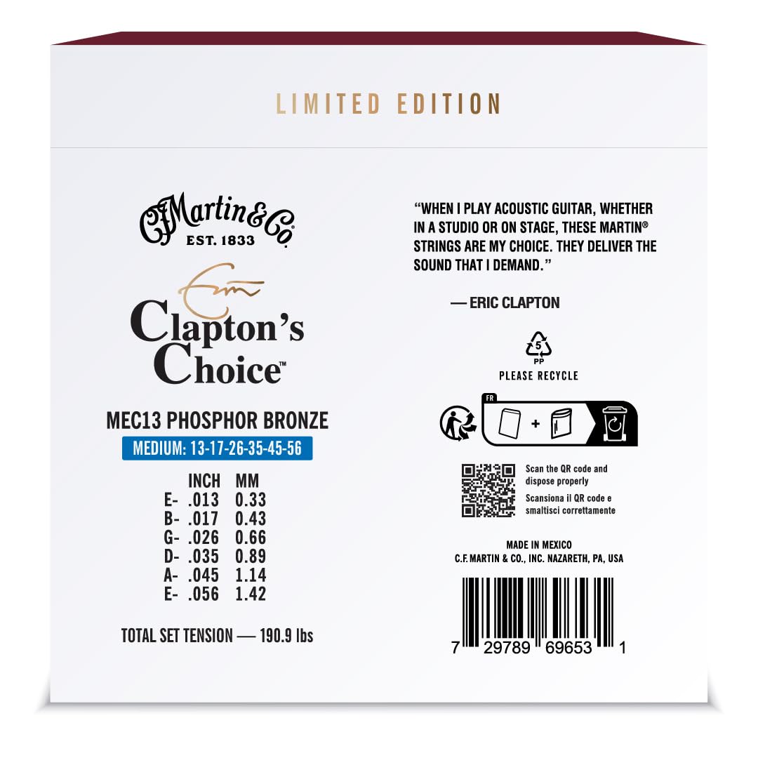 Martin MEC13LTD20 Eric Clapton's Choice Phosphor Bronze Akustik Gitar Teli (13-56)