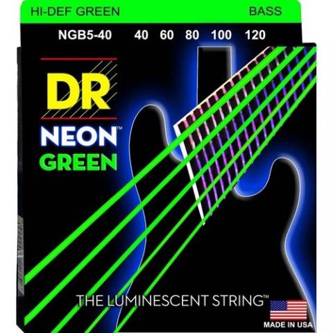 DR Hi-Def Neon Green K3 Coated NGB5-40 5 Telli Bas Gitar Teli