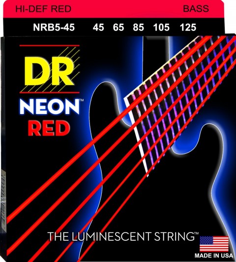 DR NRB5-45 Hi-Def Neon Kırmızı 5 Tellİ Bas Gitar Teli (Medium 45-125)