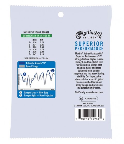 Martin MA530 Authentic Superior Performance 92/8 Phosphor Bronze Akustik Gitar Teli (10-47)